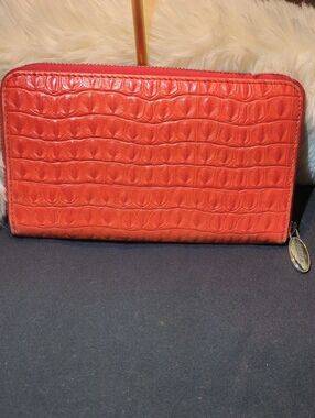 Furla Croc-Embossed Zip Around Wallet in Coral Red